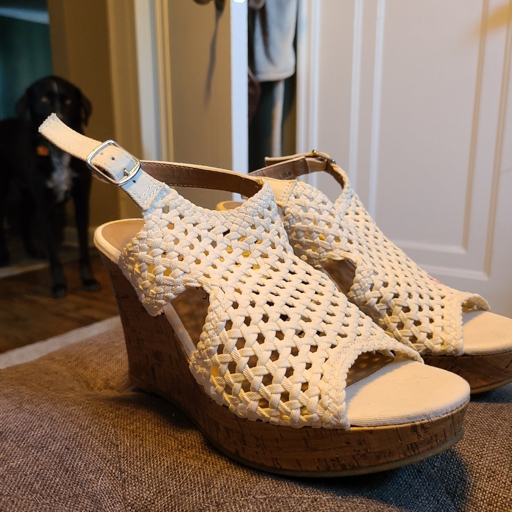 White wedged heels
